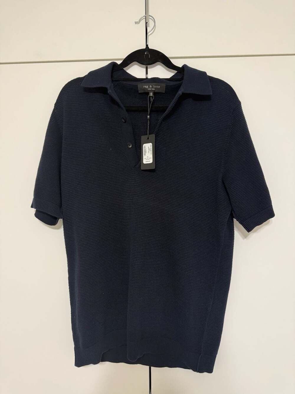 Rag & Bone Lewis Navy Knit Polo Shirt